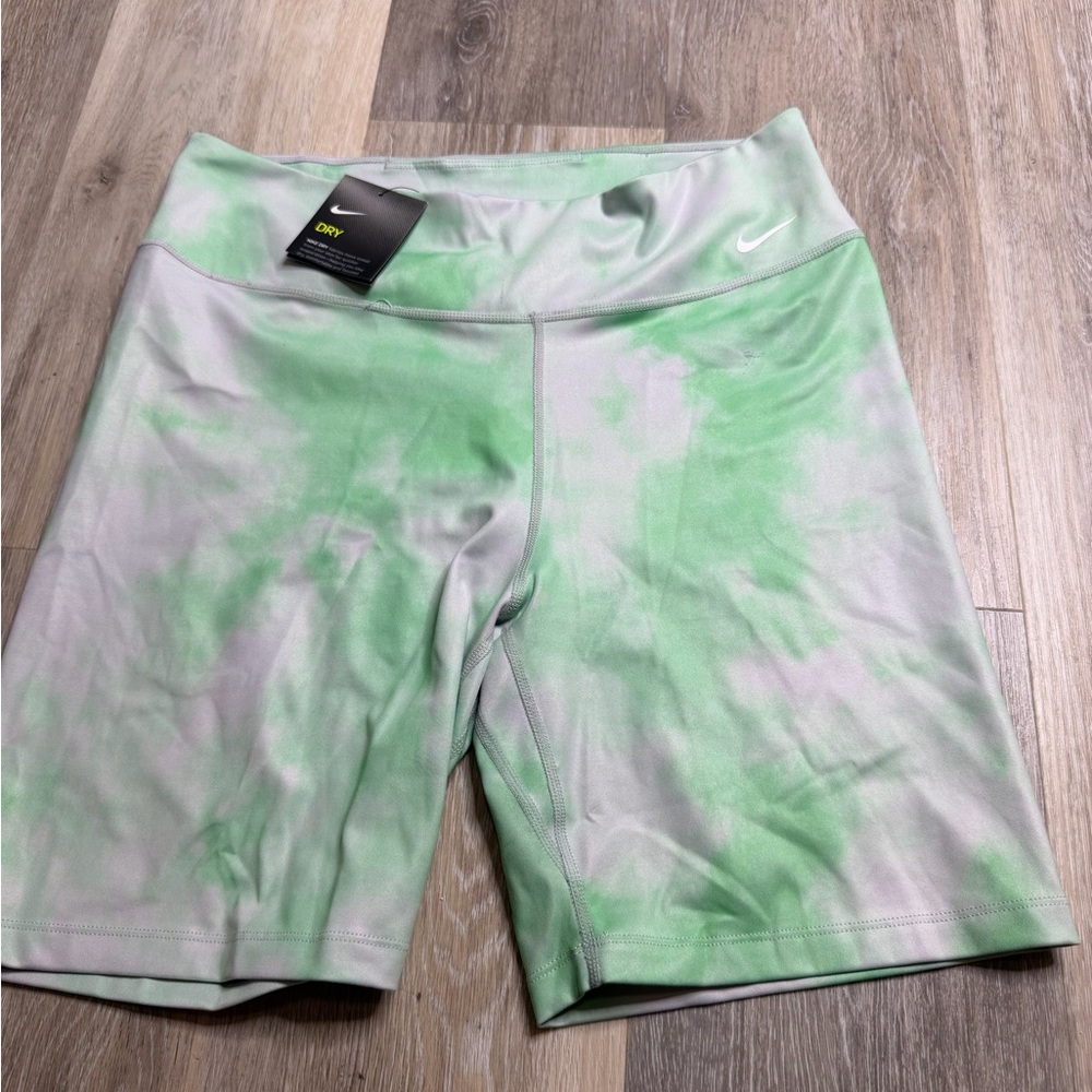 Nike Women's Light Green Tie-Dye Dri-FIT Bike Shorts